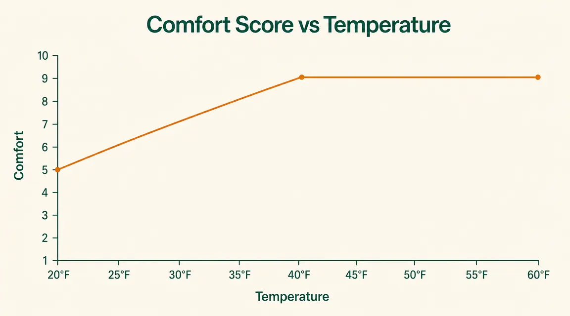 Chart showing perceived warmth temperature by layering method: bag alone, with liner, with base layers, with hat
