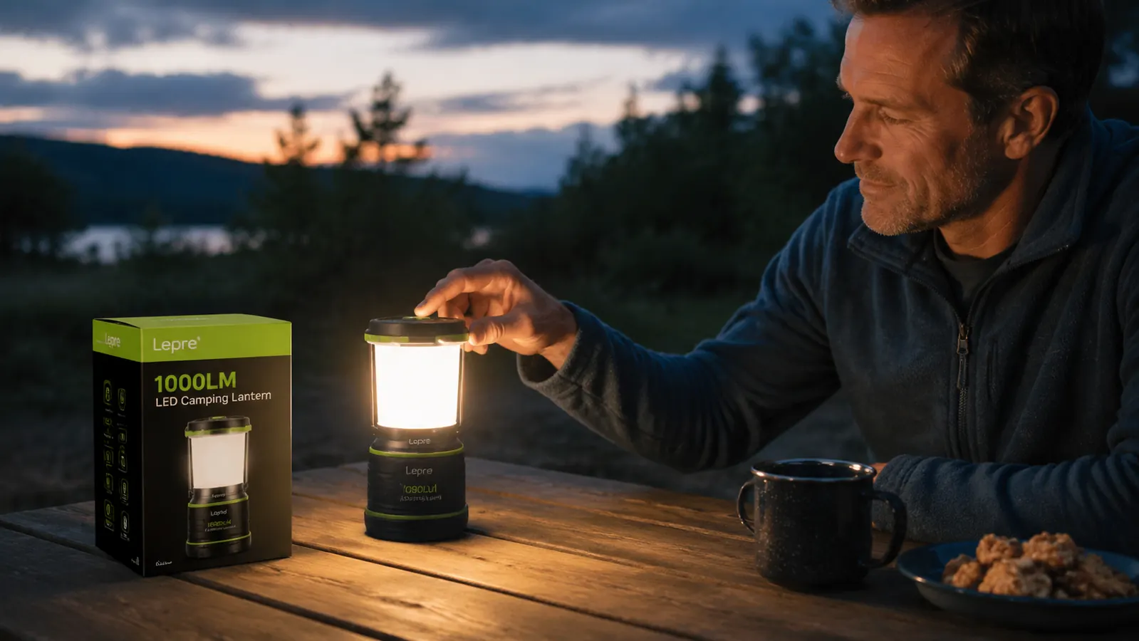 Person inserting a USB-C cable into the bottom port of the Lepro lantern, silicone port cover folded to the side